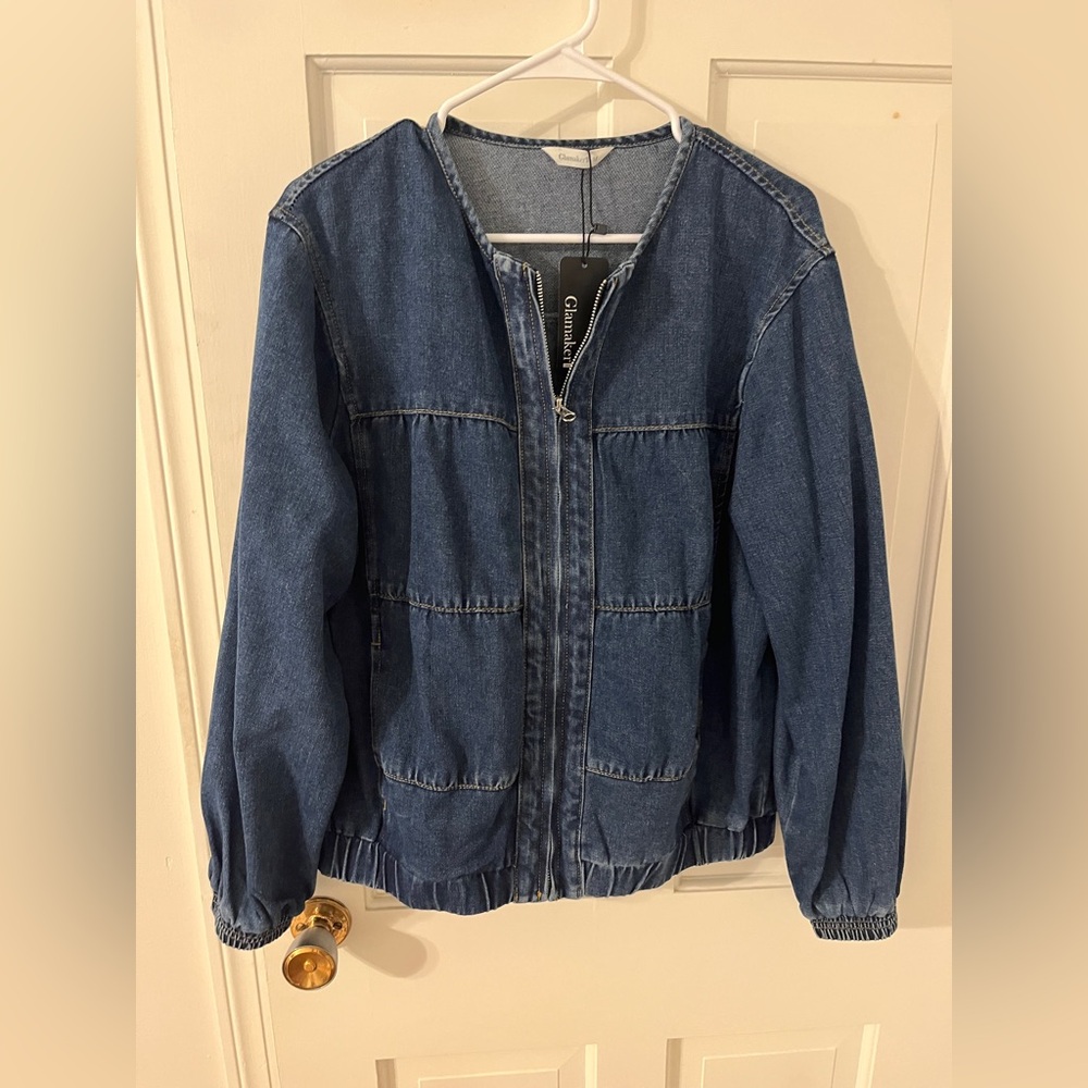 MWT Denim Zip-Front Bomber Jacket M